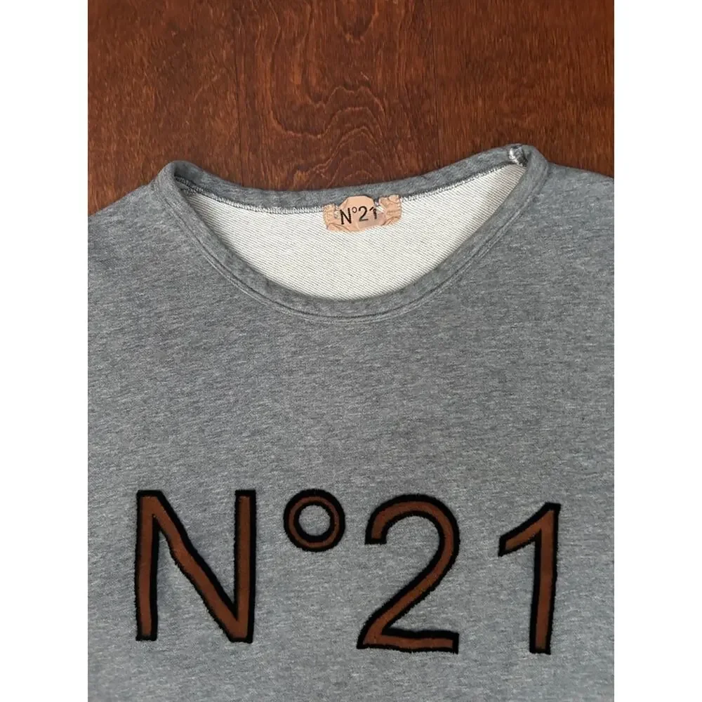 N°21 Women’s Gray Logo Crewneck with Velvet Patch Letters, Size Medium (It42)